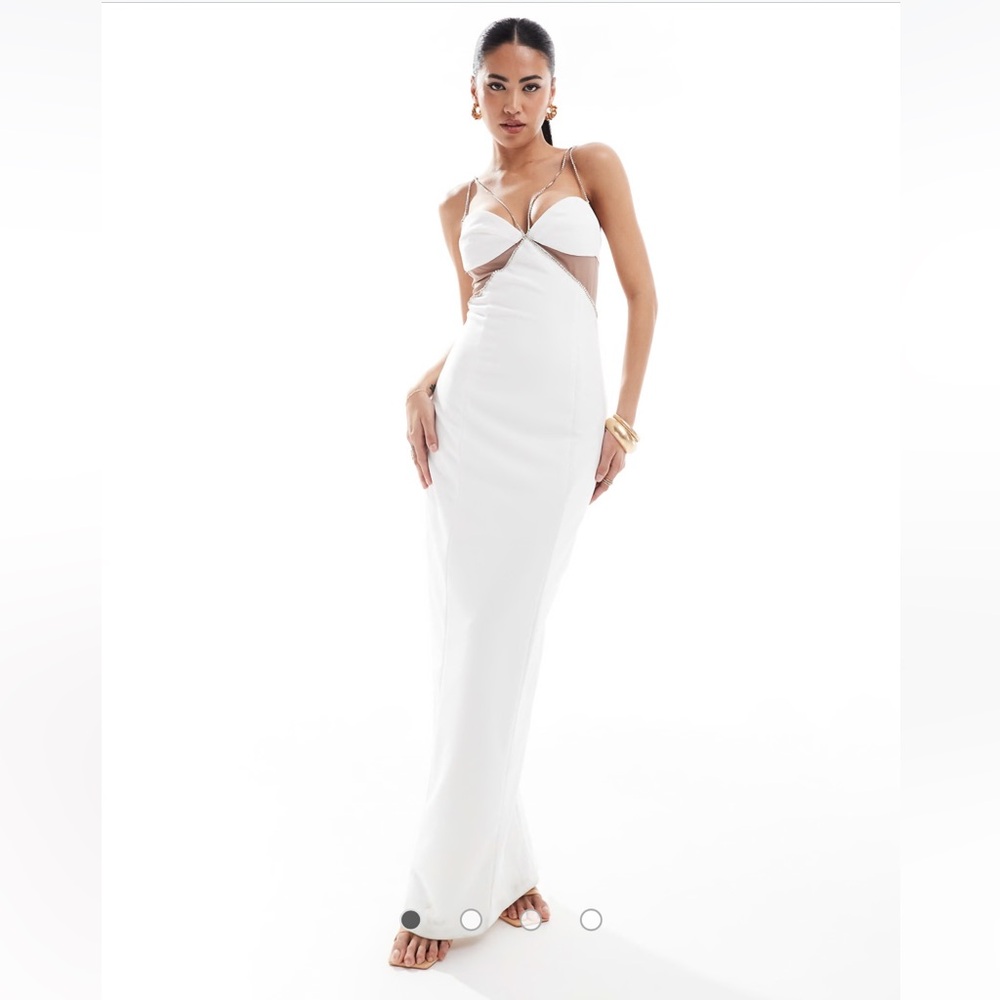 BRAND NEW!!🆕 wTags- Luxurious White cut out Maxi Dress with Rhinestone detailing
